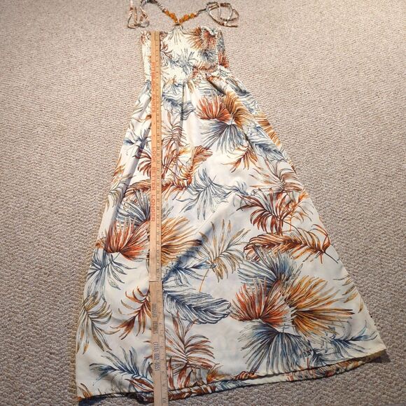 Cassees Smocked Maxi Dress Small Hatler Beaded Tropical Shirred Boho Resort - Picture 2 of 7